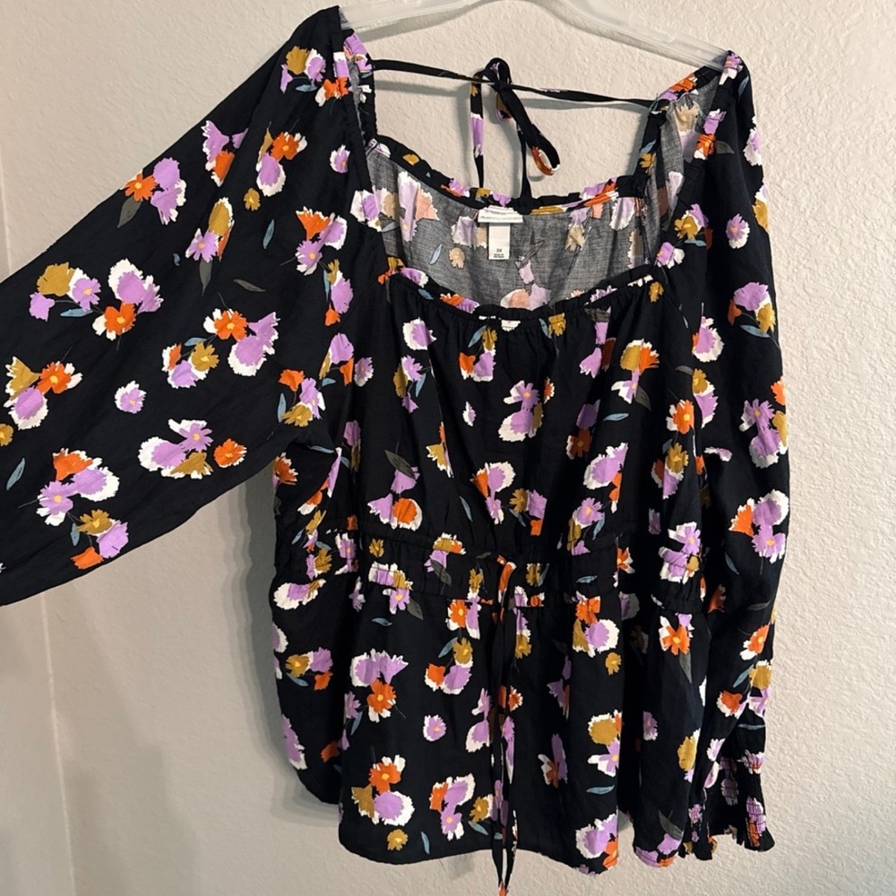 Ava & Viv Pink and Purple Puff Sleeve Blouse